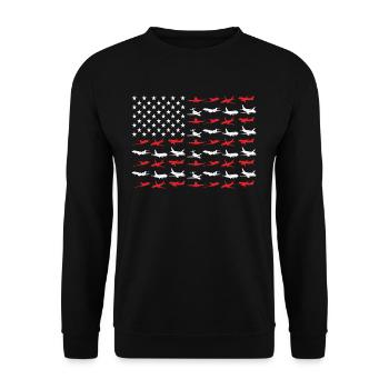 USA Amerika Flagge Pilot - Unisex Pullover - Schwarz - Vorne - Alina (178cm) & Michal (187cm)