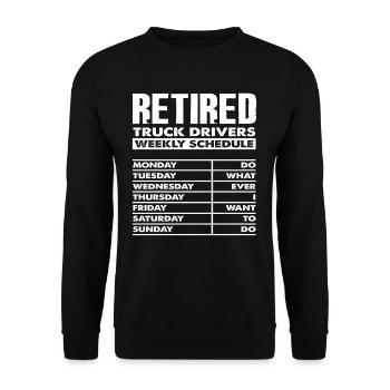 Rente Lkw-Fahrer - Unisex Pullover - Schwarz - Vorne - Alina (178cm) & Michal (187cm)