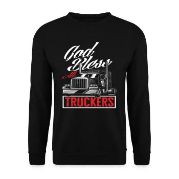 Gott Segne Lkw-Fahrer - Unisex Pullover - Schwarz - Vorne - Alina (178cm) & Michal (187cm)