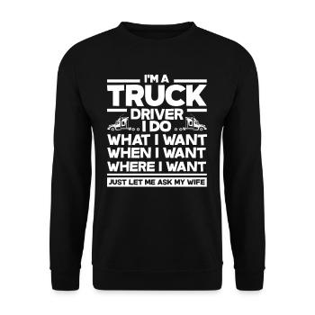 Chauffeur de camion femme questions dire idée cadeau - Sweat-shirt Unisexe - noir - Devant - Alina (178cm) & Michal (187cm)