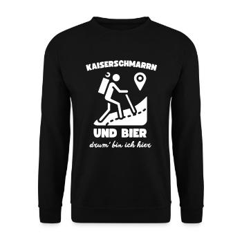 Kaiserschmarrn Und Bier Drum Bin Ich Hier Austria - Unisex Pullover - Schwarz - Vorne - Alina (178cm) & Michal (187cm)