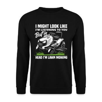 Landscaper Lawn Mower Thinking - Unisex Sweatshirt - black - Front - Alina (178cm) & Michal (187cm)