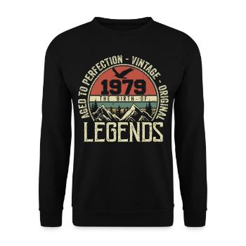 Geburtstag 1979 Jahrgang 1979 Retro - Jahrgang 1979 - Unisex Pullover - Schwarz - Vorne - Alina (178cm) & Michal (187cm)