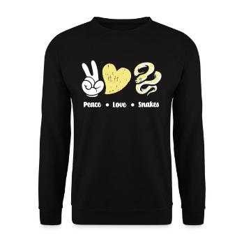 Schlange Friede Liebe - Unisex Pullover - Schwarz - Vorne - Alina (178cm) & Michal (187cm)