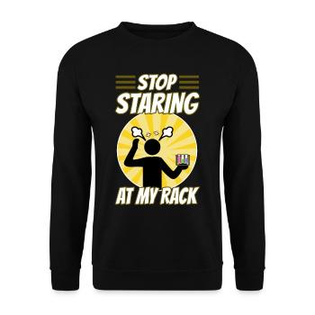 Stop Staring At My Rack - Unisex Pullover - Schwarz - Vorne - Alina (178cm) & Michal (187cm)