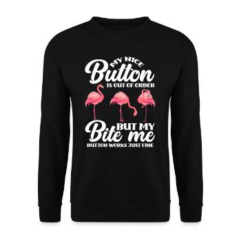 Flamingo Vogel Tier Nett Knopf - Unisex Pullover - Schwarz - Vorne - Alina (178cm) & Michal (187cm)