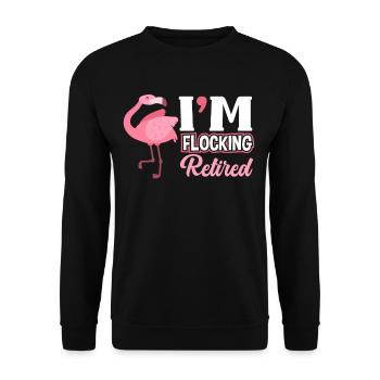 Flamingo Rente Rentner Frauen - Unisex Pullover - Schwarz - Vorne - Alina (178cm) & Michal (187cm)