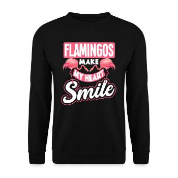 Flamingo Lachen Herz Spruch Geschenk - Unisex Pullover - Schwarz - Vorne - Alina (178cm) & Michal (187cm)