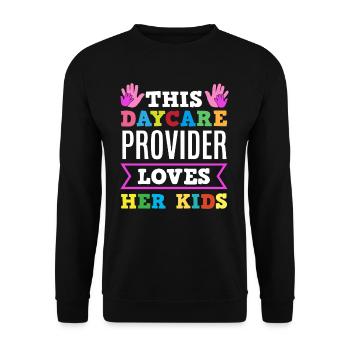 This day caregiver loves your children - Unisex Sweatshirt - black - Front - Alina (178cm) & Michal (187cm)
