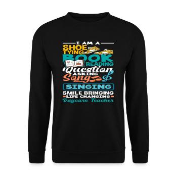 Schleifenbindender Buchlesender Fragender - Unisex Pullover - Schwarz - Vorne - Alina (178cm) & Michal (187cm)