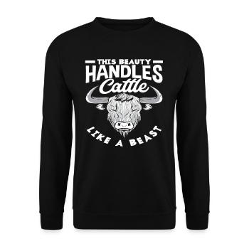 Diese Schönheit Handhabt Hochlandkuh Wie Ein Biest - Unisex Pullover - Schwarz - Vorne - Alina (178cm) & Michal (187cm)
