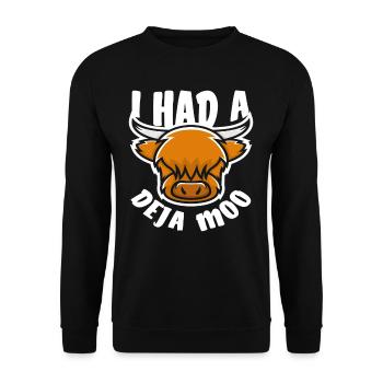 Highland Kuh Deja Moo Lustiger Spruch - Unisex Pullover - Schwarz - Vorne - Alina (178cm) & Michal (187cm)