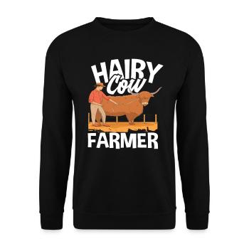 Haarige Kuh Bauer Highland Cow - Unisex Pullover - Schwarz - Vorne - Alina (178cm) & Michal (187cm)