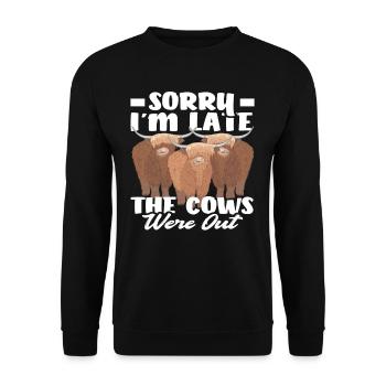 Sorry I'm Late The Cows Were Out Highland Kuh - Unisex Pullover - Schwarz - Vorne - Alina (178cm) & Michal (187cm)