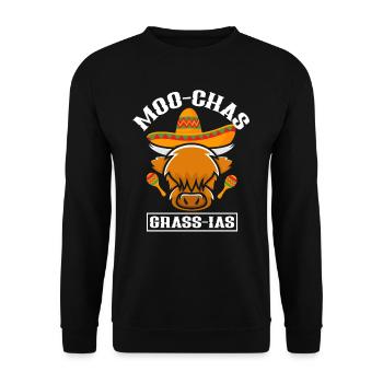 Highland Cow Moo-Chas Grass-Ias - Unisex Pullover - Schwarz - Vorne - Alina (178cm) & Michal (187cm)