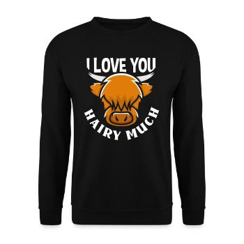 Ich Liebe Dich Haarig Viel Highland Cow - Unisex Pullover - Schwarz - Vorne - Alina (178cm) & Michal (187cm)