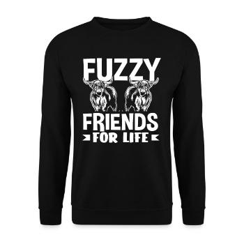 Flauschige Freunde Für Immer Highland Kuh - Unisex Pullover - Schwarz - Vorne - Alina (178cm) & Michal (187cm)