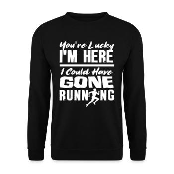 Born to Run Fun Running Motif - Unisex Sweatshirt - black - Front - Alina (178cm) & Michal (187cm)