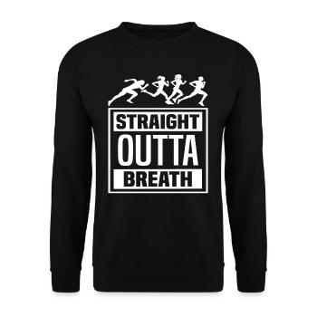Funny Runner Saying – Straight Outta Breath - Unisex Sweatshirt - black - Front - Alina (178cm) & Michal (187cm)