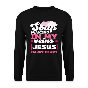 Seifenherstellung In Meinen Adern Jesus In Meinem - Unisex Pullover - Schwarz - Vorne - Alina (178cm) & Michal (187cm)
