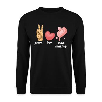 Frieden Liebe Seifenherstellung - Unisex Pullover - Schwarz - Vorne - Alina (178cm) & Michal (187cm)