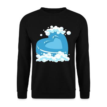 Blaues Herz Mit Schaum Motiv - Unisex Pullover - Schwarz - Vorne - Alina (178cm) & Michal (187cm)