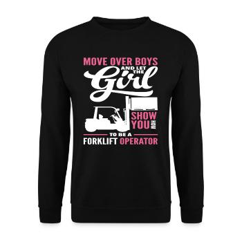 Forklift driver shows it to the guys - Unisex Sweatshirt - black - Front - Alina (178cm) & Michal (187cm)