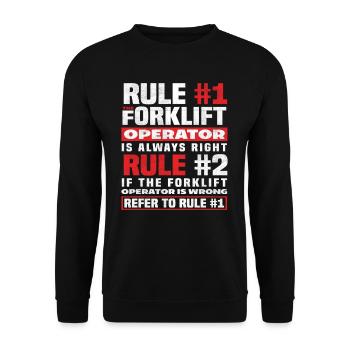 Gabelstaplerfahrer Regel Nummer Eins - Unisex Pullover - Schwarz - Vorne - Alina (178cm) & Michal (187cm)