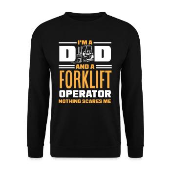 Ich Bin Ein Papa Und Ein Gabelstaplerfahrer Nichts - Unisex Pullover - Schwarz - Vorne - Alina (178cm) & Michal (187cm)