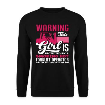 Attention! Protected by a hot - Unisex Sweatshirt - black - Front - Alina (178cm) & Michal (187cm)