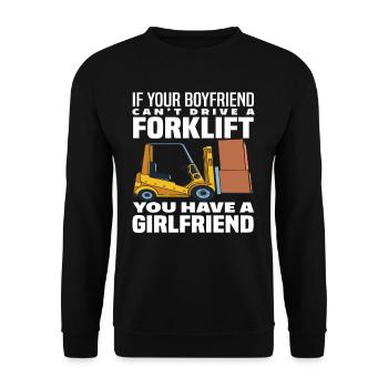 Wenn Dein Freund Kein Gabelstapler Fahrer Ist, - Unisex Pullover - Schwarz - Vorne - Alina (178cm) & Michal (187cm)