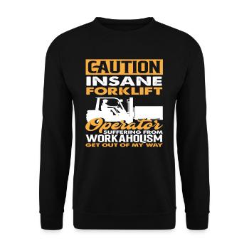 Attention forklift driver crazy workaholism away - Unisex Sweatshirt - black - Front - Alina (178cm) & Michal (187cm)