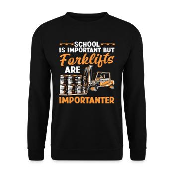 Schule Ist Wichtig Aber Gabelstapler Sind - Unisex Pullover - Schwarz - Vorne - Alina (178cm) & Michal (187cm)