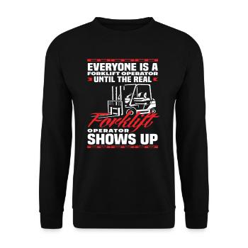 Echter Gabelstaplerfahrer Spruch Lustig - Unisex Pullover - Schwarz - Vorne - Alina (178cm) & Michal (187cm)