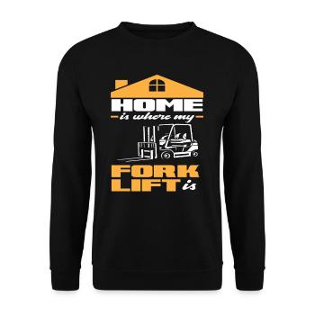 Home Is Where My Forklift Ist - Für Staplerfahrer - Unisex Pullover - Schwarz - Vorne - Alina (178cm) & Michal (187cm)