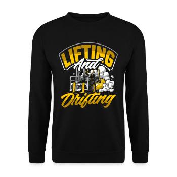 Gabelstapler Lifting And Drifting - Unisex Pullover - Schwarz - Vorne - Alina (178cm) & Michal (187cm)
