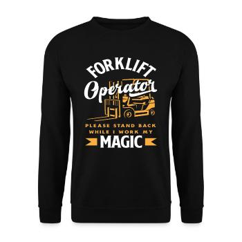 forklift driver please step back while I - Unisex Sweatshirt - black - Front - Alina (178cm) & Michal (187cm)