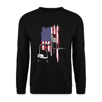 Gabelstapler Fahrer USA Flagge - Unisex Pullover - Schwarz - Vorne - Alina (178cm) & Michal (187cm)