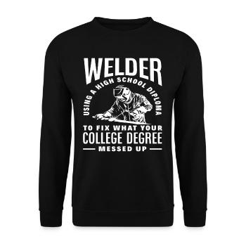 Welder with high school diploma repaired - Unisex Sweatshirt - black - Front - Alina (178cm) & Michal (187cm)