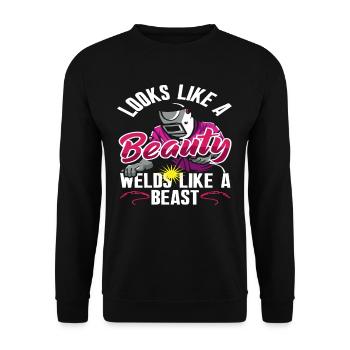 Soudeur disant : On dirait une beauté, - Sweat-shirt Unisexe - noir - Devant - Alina (178cm) & Michal (187cm)