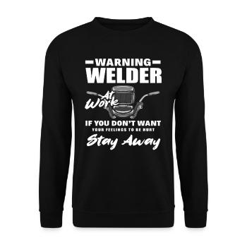 Warnung Schweißer Am Werk Bleib Weg - Unisex Pullover - Schwarz - Vorne - Alina (178cm) & Michal (187cm)