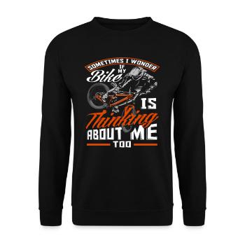 Parfois, je me demande si mon vélo n’est pas aussi attaché à - Sweat-shirt Unisexe - noir - Devant - Alina (178cm) & Michal (187cm)