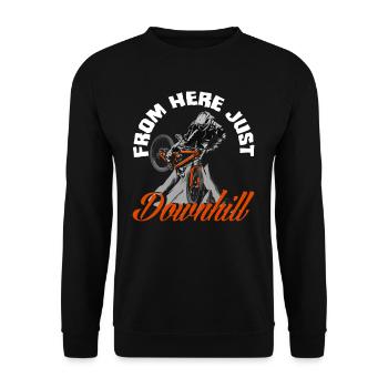 Von Hier Aus Nur Bergab Abenteuer - Unisex Pullover - Schwarz - Vorne - Alina (178cm) & Michal (187cm)