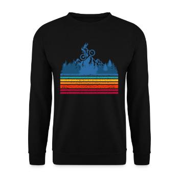 Mountainbike Abenteuer im Wald - Unisex Pullover - Schwarz - Vorne - Alina (178cm) & Michal (187cm)
