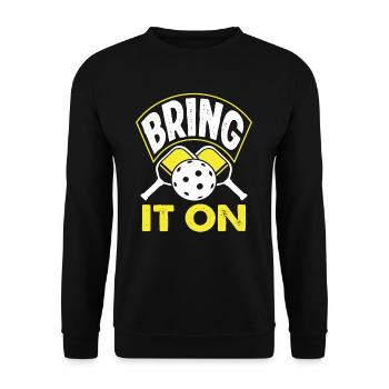 Pickleball Bring It On Motiv - Unisex Pullover - Schwarz - Vorne - Alina (178cm) & Michal (187cm)