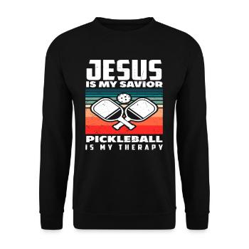 Jesus Ist Mein Erlöser Pickleball Ist Meine - Unisex Pullover - Schwarz - Vorne - Alina (178cm) & Michal (187cm)