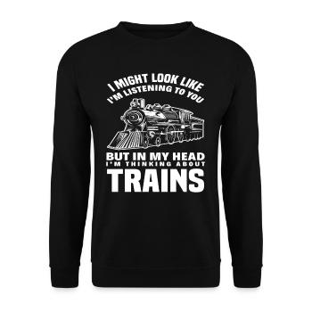 J’écoute, mais je pense aux trains - Sweat-shirt Unisexe - noir - Devant - Alina (178cm) & Michal (187cm)