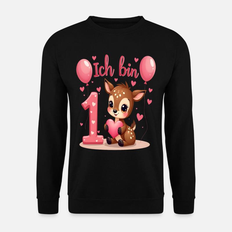 Süßes Reh Ich bin 1 Kinder 1. Geburtstag Mädchen - Unisex Pullover - Schwarz