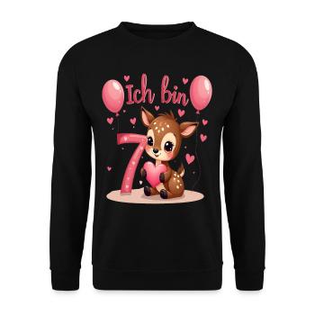 Cute Deer I' Kids 7th Birthday Girl - Unisex Sweatshirt - black - Front - Alina (178cm) & Michal (187cm)