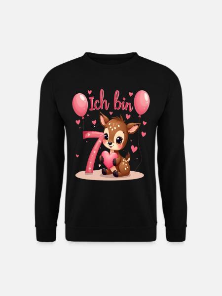 Süßes Reh Ich bin 7 Kinder 7. Geburtstag Mädchen - Unisex Pullover - Schwarz